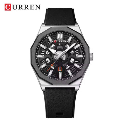 CURREN GENTS #8437 WATER RESISTANT BATTERY POWERED DATE DISPLAY LUMINOUS RUBBER STRAP CURREN BRANDED BOX @ ENQUIRIES