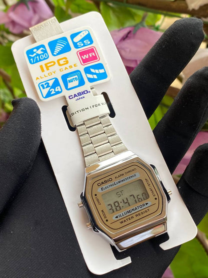 CASIO DIGITAL WATCH LIGHT BUTTON DIGITAL DISPLAY STAINLESS STEEL BATTERY POWERED BLACK&SILVER ENQUIRIES