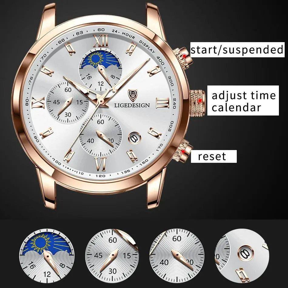 BINBOND LADIES WATER RESISTANT BATTERY POWERED NON FADE STEEL POLISH DAY AND DATE DISPLAY AND ENQUIRIES