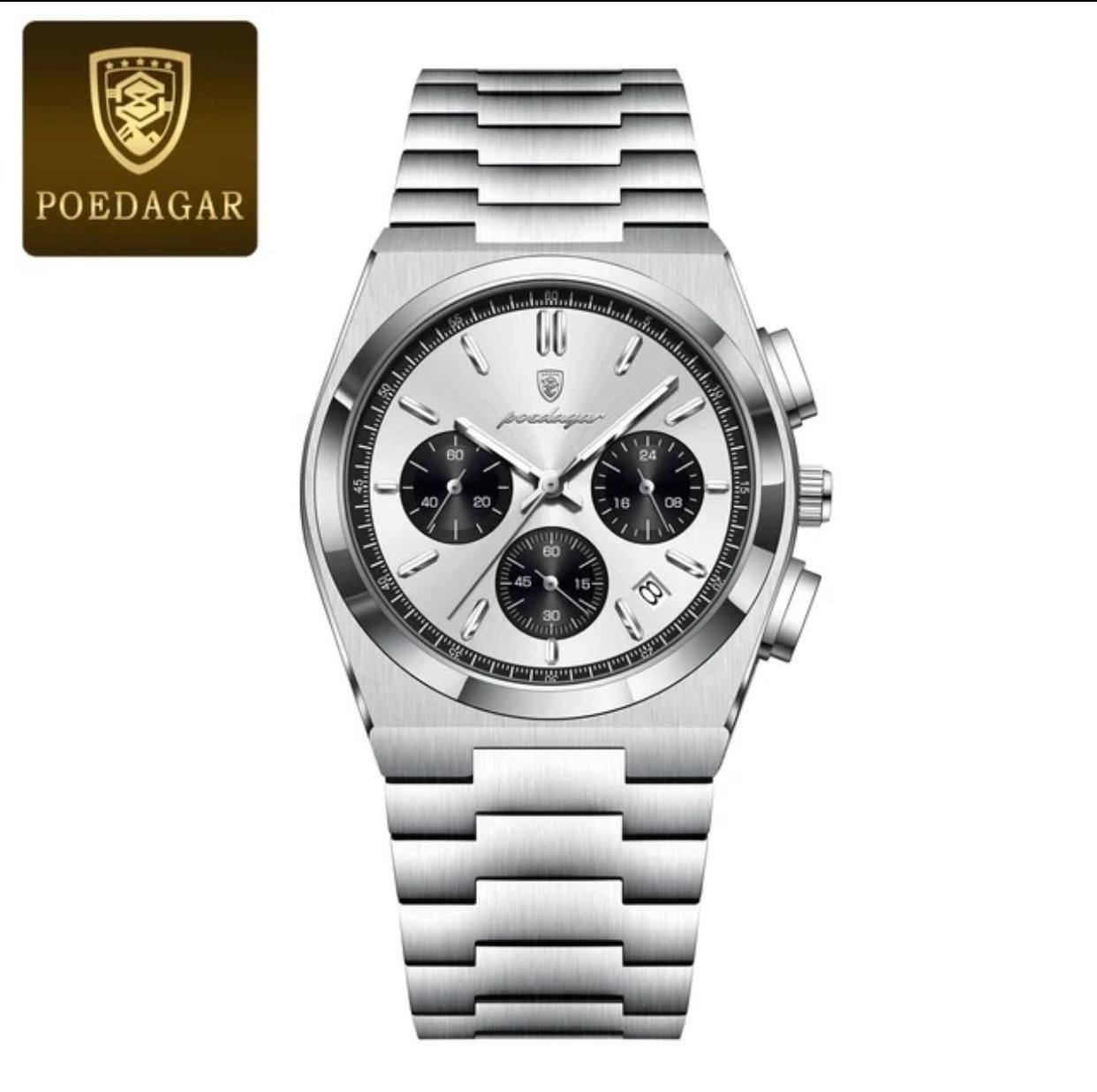 POEDAGAR CHRONOGRAPH DATE DISPLAY NON FADE STAINLESS STEEL DOUBLE CLASP LOCK FULL CHRONOGRAPH WATER RESISTANT $ ENQUIRIES