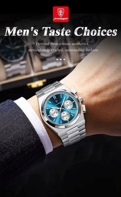 POEDAGAR CHRONOGRAPH DATE DISPLAY NON FADE STAINLESS STEEL DOUBLE CLASP LOCK FULL CHRONOGRAPH WATER RESISTANT $ ENQUIRIES