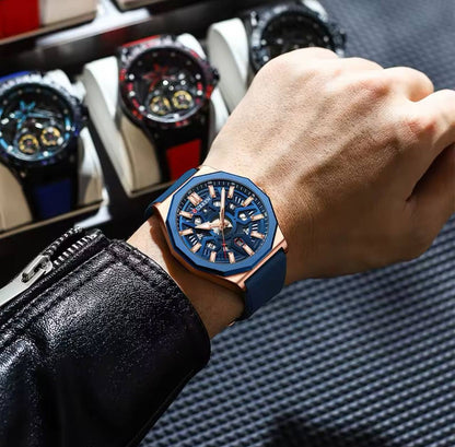 MEGIR LEATHER DATE DISPLAY BATTERY POWERED CHRONOGRAPH MOVEMENT LUMINOUS ARMS LEATHER STRAP AND ENQUIRIES 0712975996