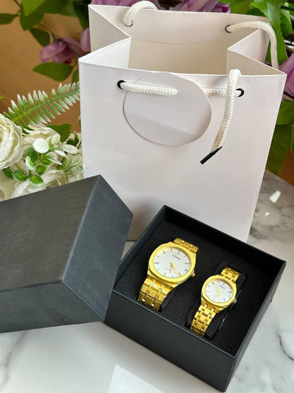 FEI WO COUPLE WATCHES A PAIR + BOX+ BAG WATER RESISTANT STAINLESS STEEL FINISH NON FADE ENQUIRIES &