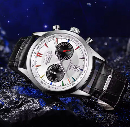 LIGE LG89128B CHRONOGRAPH DATE DISPLAY WATER RESISTANT 50 ATM LEATHER STRAP LUMINOUS FUNCTION ENGRAVING SERVICES ENQUIRIES