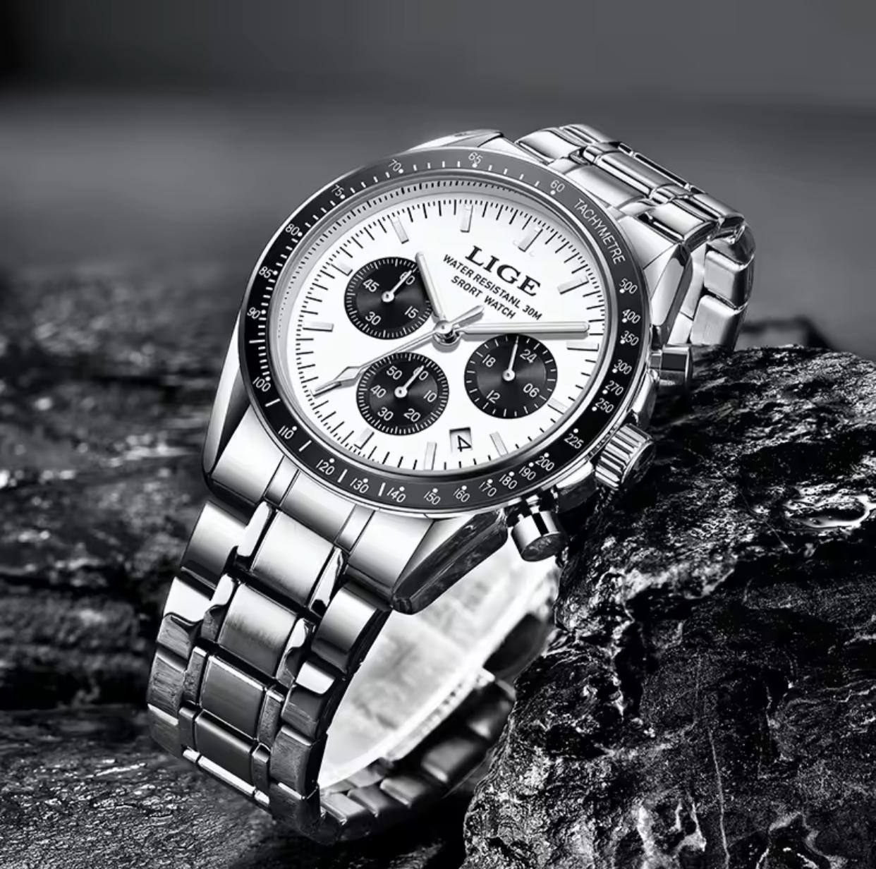 LIGE GENTS WATCH LG89137 FULL CHRONOGRAPH(DAY,24HRS,DATE) WATERPROOF 30M LUMINOUS STAINLESS STEEL LIGE BRANDED BOX INCLUSIVE ENGRAVING SERVICES ENQUIRIES