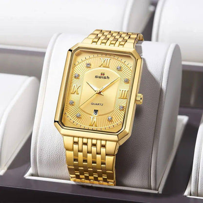 SWISH STYLISH GENTS WATCH DATE DISPLAY BATTERY POWERED STAINLESS STEEL WATER RESISTANT GOLD GOLD-BLACK SILVER ENQUIRIES