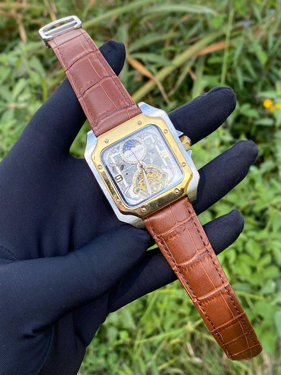 CARTIER AUTOMATIC LEATHER STRAP AUTOMATIC TOURBILLION MACHINE MOONPHASE DEPLOYANT CLASP AND ENQUIRIES