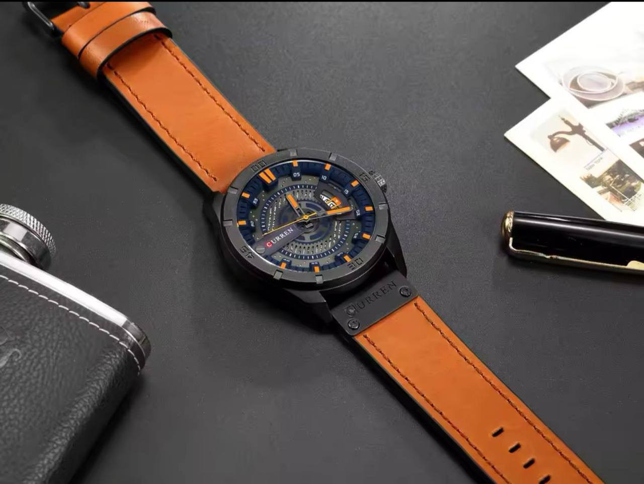 CURREN GENTS 8301 BATTERY POWERED DATE DISPLAY WATER RESISTANT ENGRAVING SERVICES PER WORD ,300 LOGO CURREN BRANDED BOX ENQUIRIES