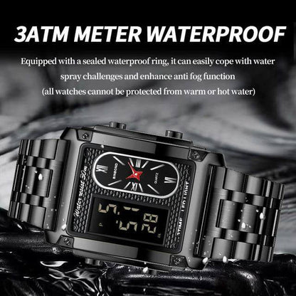 BINBOND DOUBLE TIME GENTS DIGITAL AND ANALOG TIME WATER RESISTANT STAINLESS STEEL STRONG LUMINOUS LED LIGHT SILVER GOLD BLACK ENGRAVING SERVICES ENQUIRIES