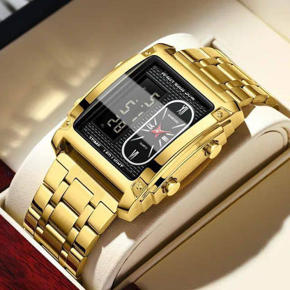 BINBOND DOUBLE TIME GENTS DIGITAL AND ANALOG TIME WATER RESISTANT STAINLESS STEEL STRONG LUMINOUS LED LIGHT SILVER GOLD BLACK ENGRAVING SERVICES ENQUIRIES