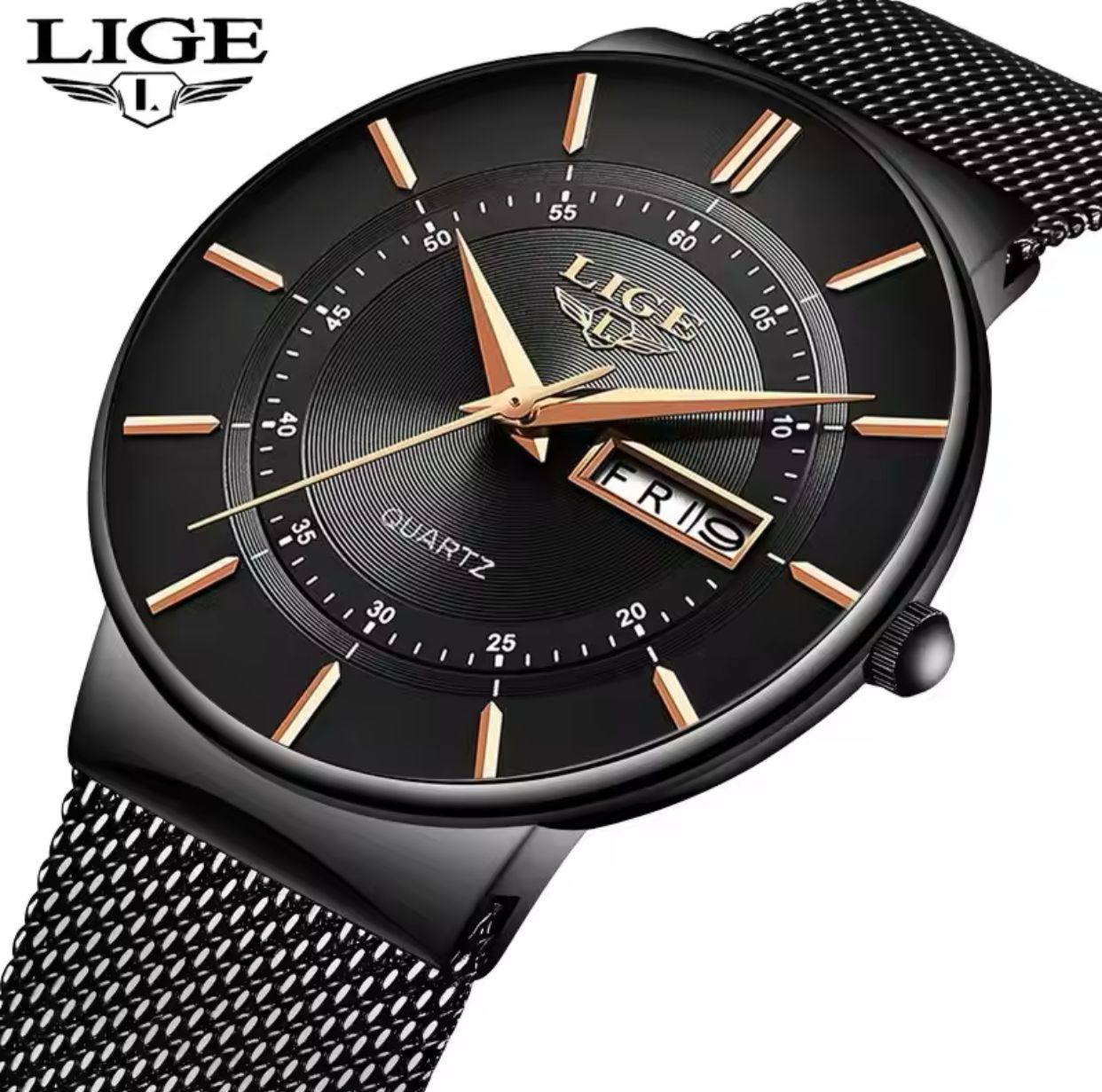 LIGE GENTS WATCH LG9949A DAY&DATE DISPLAY WATERPROOF 30M ULTRA THIN DESIGN STAINLESS STEEL BAND(MESH STRAP) ENGRAVING SERVICES ENQUIRIES