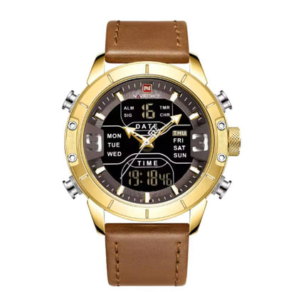 NAVIFORCE GENTS WATCH #NF 9164 ANALOGUE & DIGITAL DISPLAY LIGHT BUTTON WATER RESISTANT BATTERY POWERED BLUE BLACK BROWN ENQUIRIES