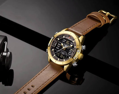 NAVIFORCE GENTS WATCH #NF 9164 ANALOGUE & DIGITAL DISPLAY LIGHT BUTTON WATER RESISTANT BATTERY POWERED BLUE BLACK BROWN ENQUIRIES