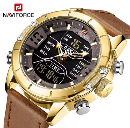 NAVIFORCE GENTS WATCH #NF 9164 ANALOGUE & DIGITAL DISPLAY LIGHT BUTTON WATER RESISTANT BATTERY POWERED BLUE BLACK BROWN ENQUIRIES