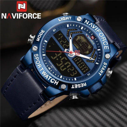 NAVIFORCE GENTS WATCH #NF 9164 ANALOGUE & DIGITAL DISPLAY LIGHT BUTTON WATER RESISTANT BATTERY POWERED BLUE BLACK BROWN ENQUIRIES