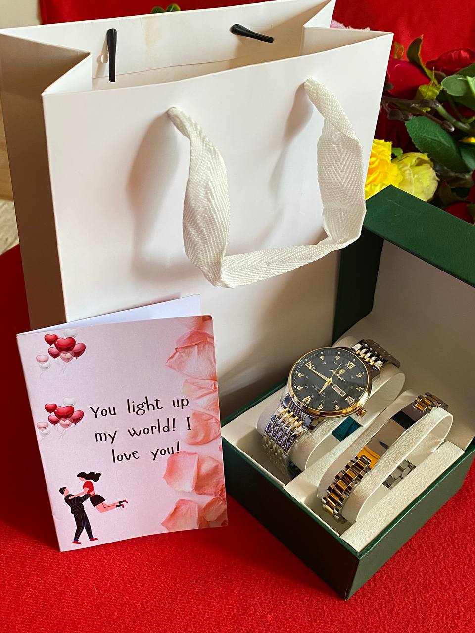 MEN VALENTINES PACKAGE WATCH ENGRAVABLE BRACELET PREMIUM BOX CARD&BAG ENQUIRIES
