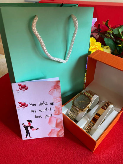 MEN VALENTINES PACKAGE WATCH ENGRAVABLE BRACELET PREMIUM BOX CARD&BAG ENQUIRIES