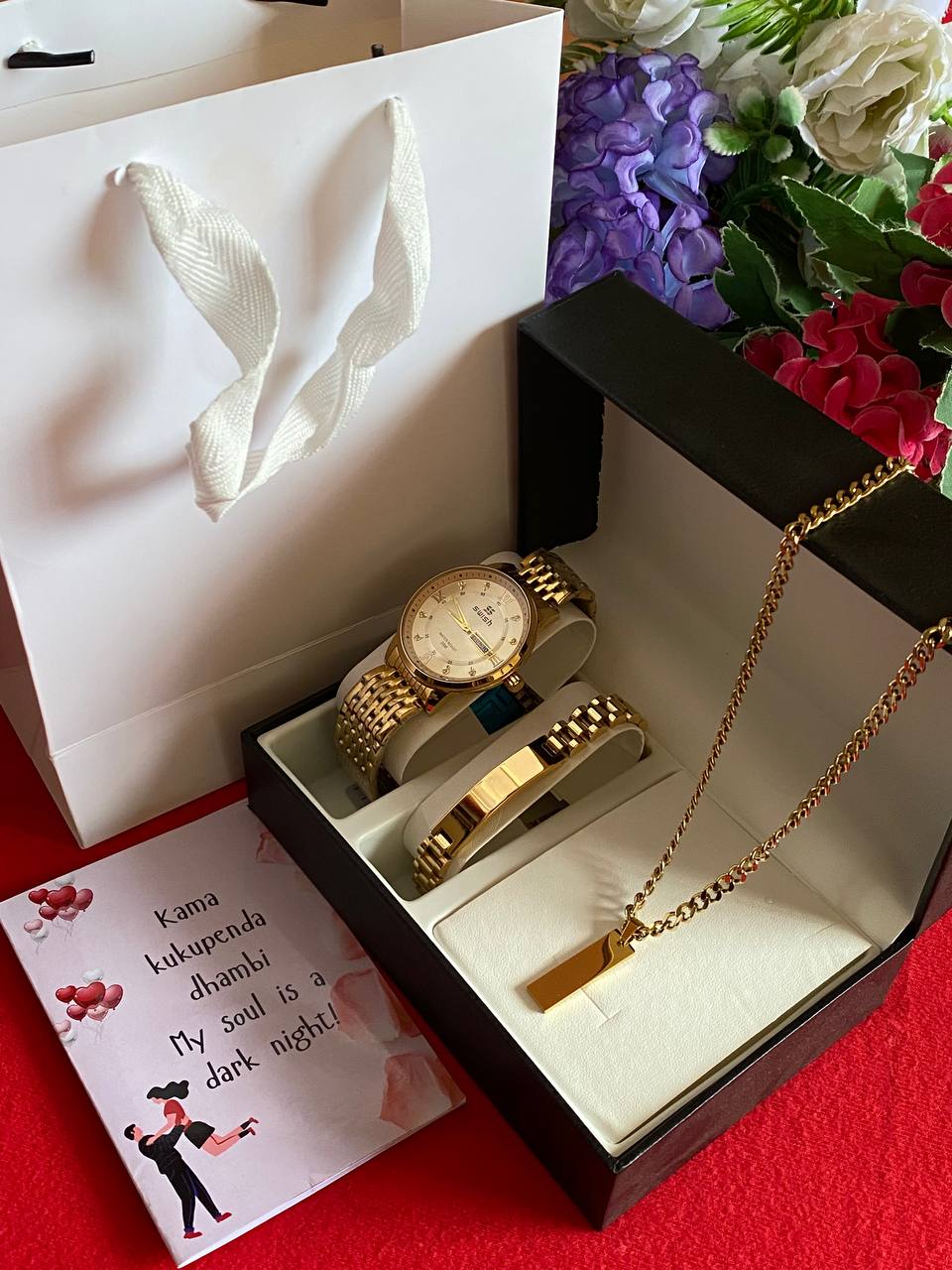 MEN VALENTINES PACKAGE WATCH ENGRAVABLE BRACELET ENGRAVABLE MEN NECKLACE/CHAIN PREMIUM BOX CARD&BAG WE OFFER ENGRAVING SERVICES ENQUIRIES