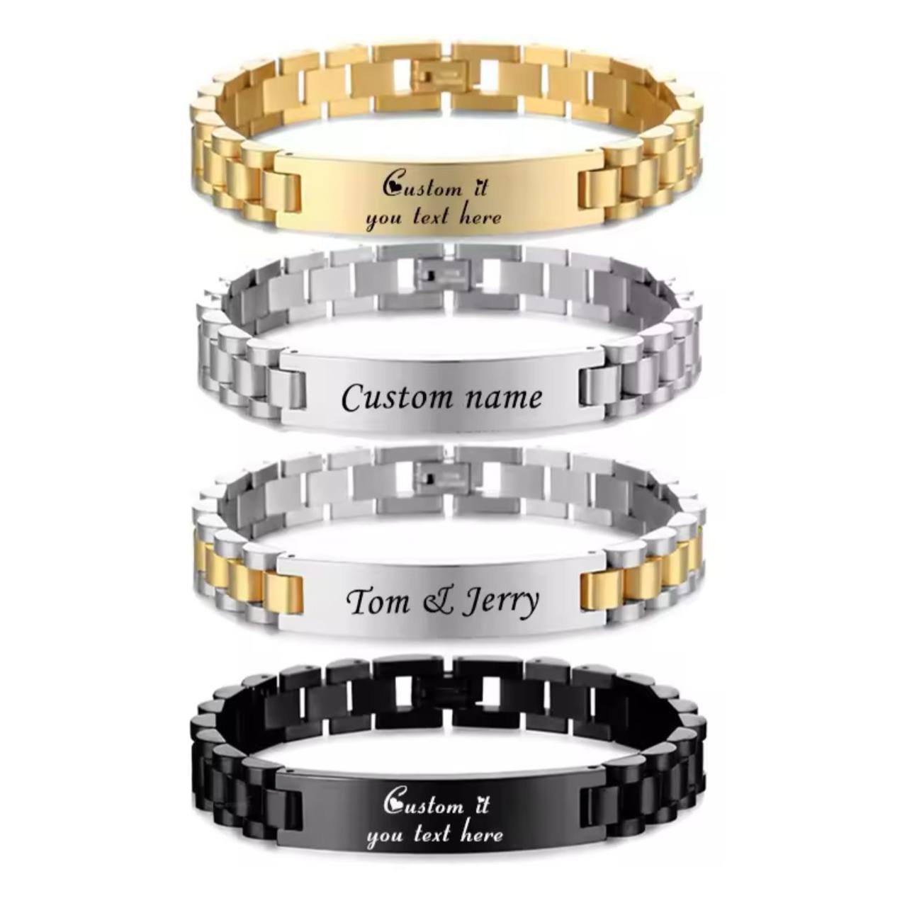 ARRIVALS ENGRAVABLE MEN BRACELETS STAINLESS STEEL NON FADE WE OFFER ENGRAVING SERVICES AND ENQUIRIES