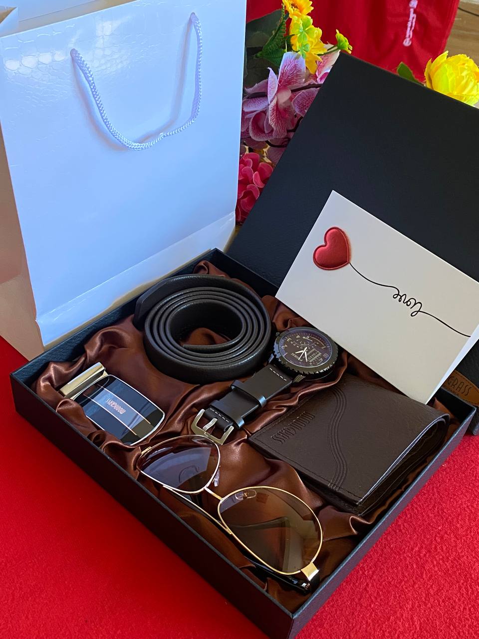 MEN VALENTINES SALE MOONGRASS SET BELT WATCH WALLET CARD & BAG AND ENQUIRIES