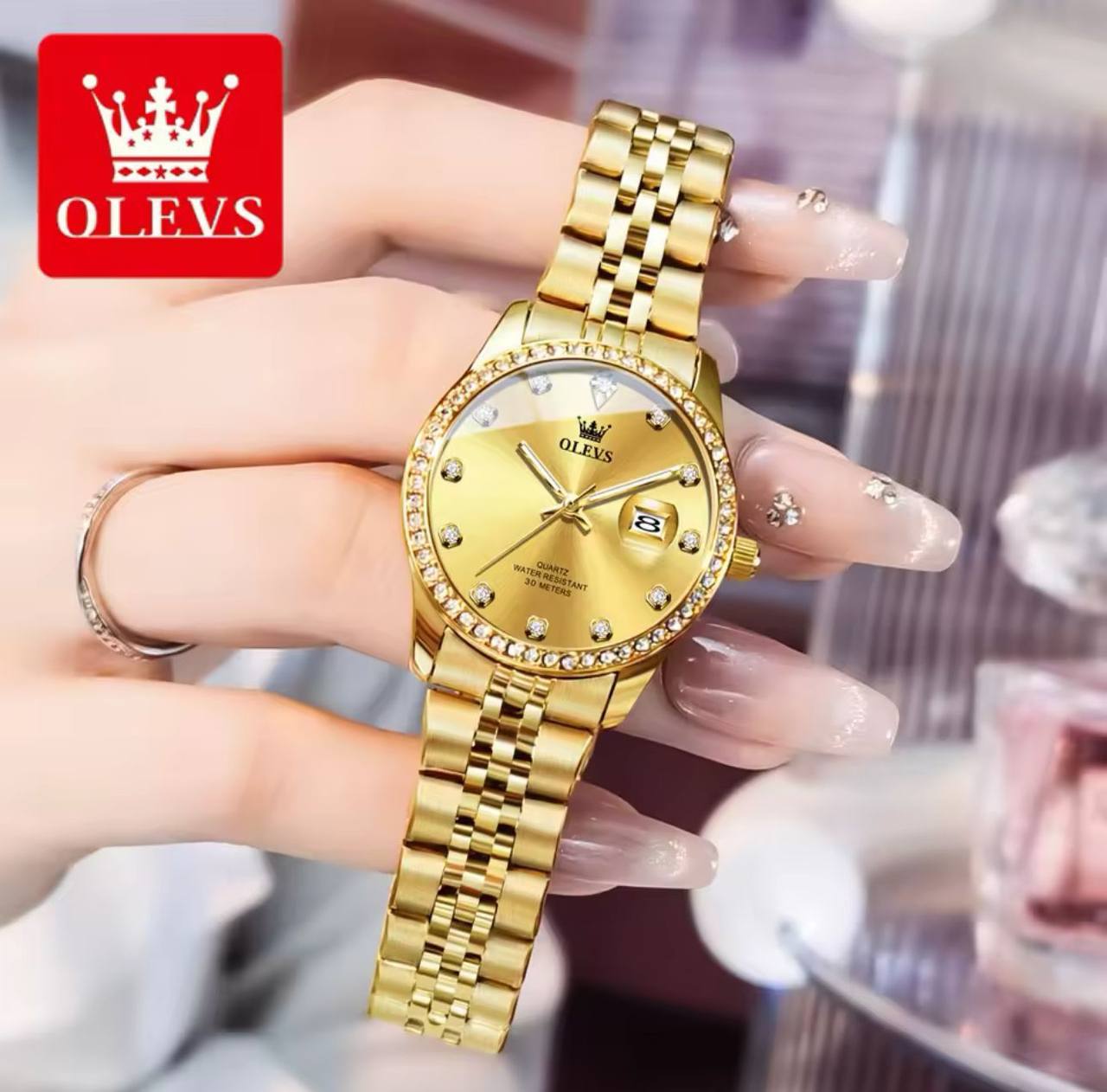 OLEVS LADIES 3962 STAINLESS STEEL DATE DISPLAY STYLISH LADY WATCH WATER RESISTANT NON FADE ENGRAVING SERVICES