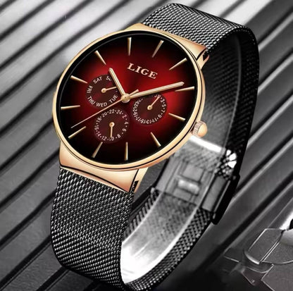 LIGE LG9936B FULL CHRONOGRAPH(DAY,24HRS,DATE) WATERPROOF 30M LUMINOUS HANDS ULTRA THIN DESIGN STAINLESS STEEL BAND(MESH STRAP) LIGE BRANDED BOX ENGRAVING SERVICES ENQUIRIES
