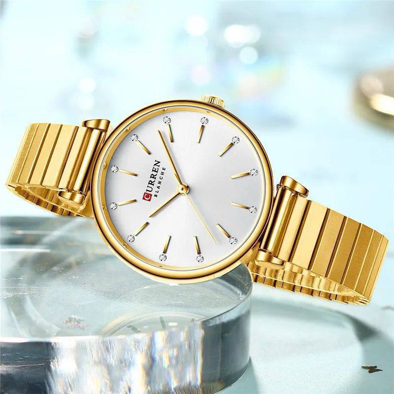 CURREN LADIES #9081 (METALLIC ) WATER RESISTANT BATTERY POWERED STAINLESS STEEL ENGRAVING SERVICES CURREN BRANDED BOX ENQUIRIES