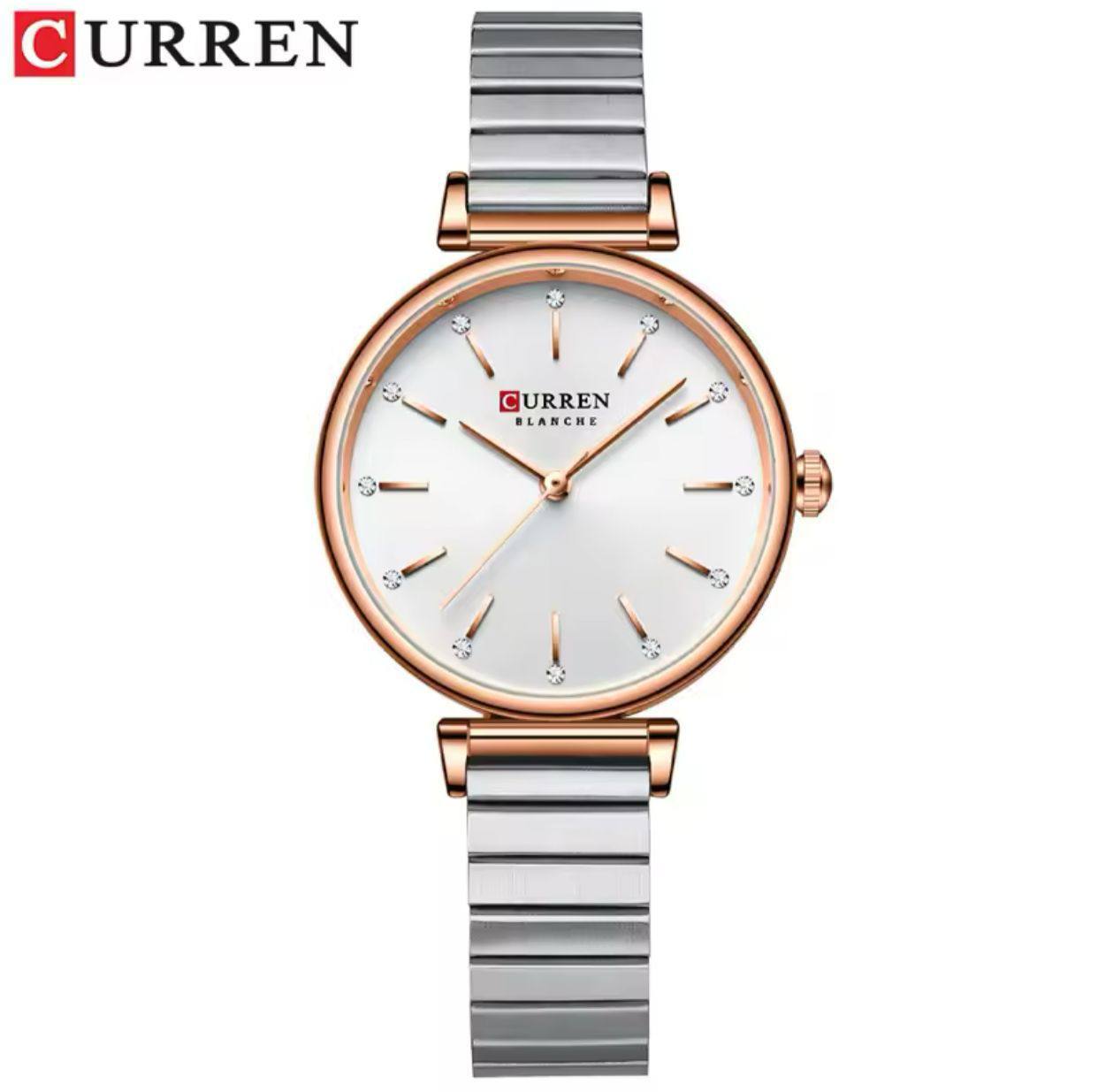 CURREN LADIES #9081 (METALLIC ) WATER RESISTANT BATTERY POWERED STAINLESS STEEL ENGRAVING SERVICES CURREN BRANDED BOX ENQUIRIES