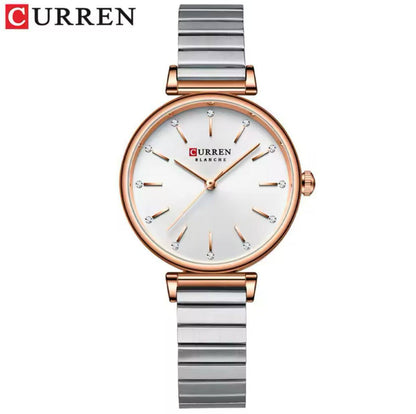 CURREN LADIES #9081 (METALLIC ) WATER RESISTANT BATTERY POWERED STAINLESS STEEL ENGRAVING SERVICES CURREN BRANDED BOX ENQUIRIES
