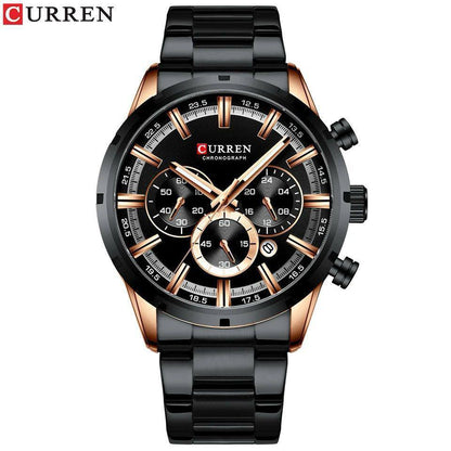 GENTS CURREN 8355 CHRONOGRAPH DATE DISPLAY WATER RESISTANT STAINLESS STEEL BLUE SILVER BLACK CURREN BRANDED BOX ENGRAVING SERVICES ENQUIRIES