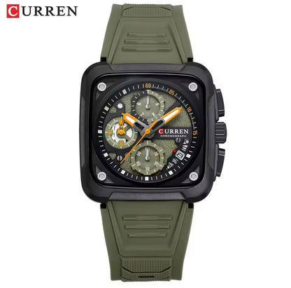 CURREN GENTS WATCH #8461 SILICONE STRAP WATER RESISTANT CHRONOGRAPH MOVEMENT DATE DISPLAY BATTERY POWERED CURREN BRANDED BOX ENQUIRIES