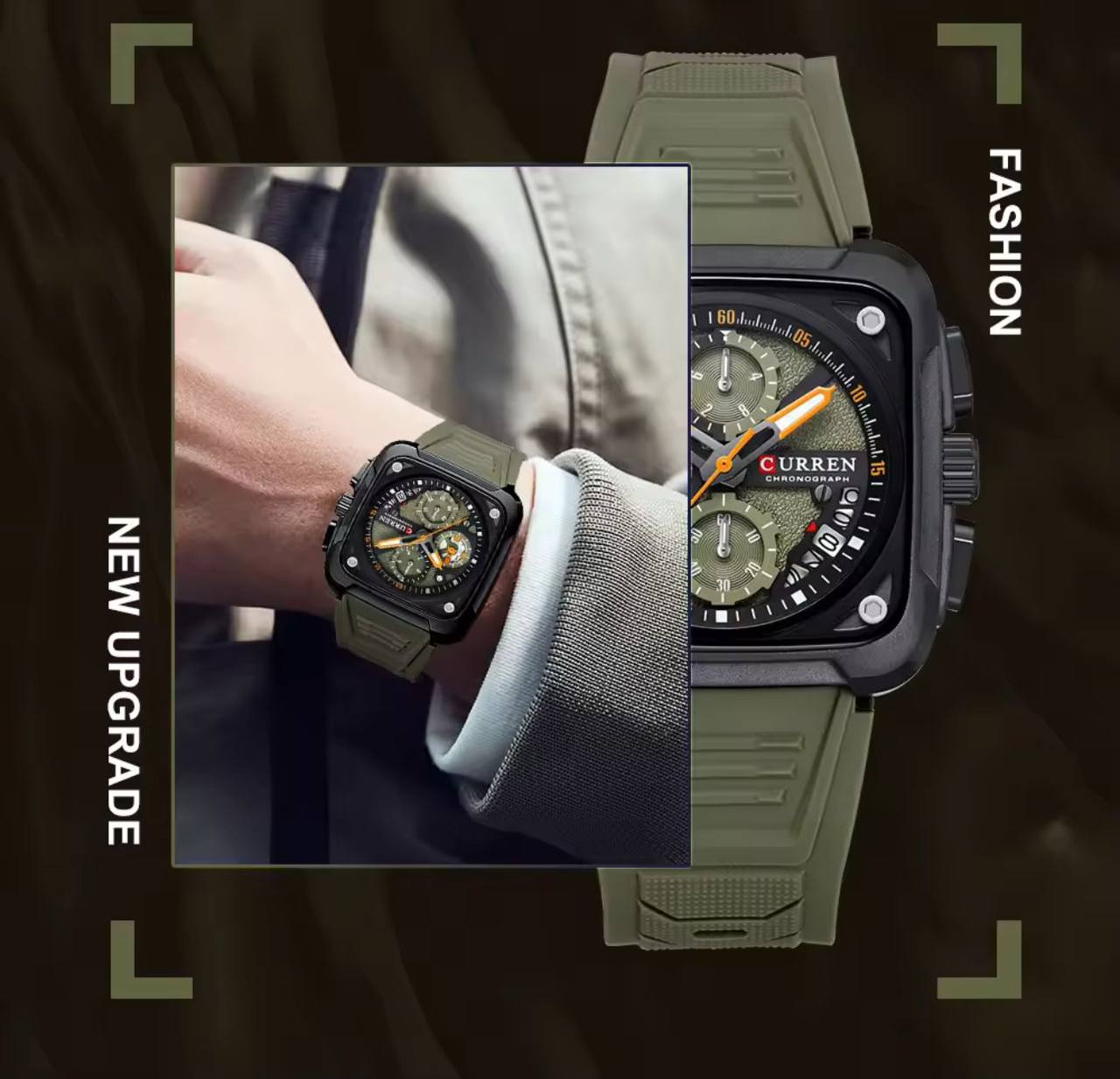 CURREN GENTS WATCH #8461 SILICONE STRAP WATER RESISTANT CHRONOGRAPH MOVEMENT DATE DISPLAY BATTERY POWERED CURREN BRANDED BOX ENQUIRIES