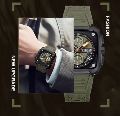 CURREN GENTS WATCH #8461 SILICONE STRAP WATER RESISTANT CHRONOGRAPH MOVEMENT DATE DISPLAY BATTERY POWERED CURREN BRANDED BOX ENQUIRIES