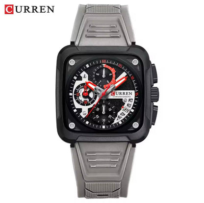 CURREN GENTS WATCH #8461 SILICONE STRAP WATER RESISTANT CHRONOGRAPH MOVEMENT DATE DISPLAY BATTERY POWERED CURREN BRANDED BOX ENQUIRIES