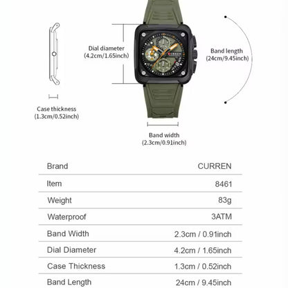 CURREN GENTS WATCH #8461 SILICONE STRAP WATER RESISTANT CHRONOGRAPH MOVEMENT DATE DISPLAY BATTERY POWERED CURREN BRANDED BOX ENQUIRIES