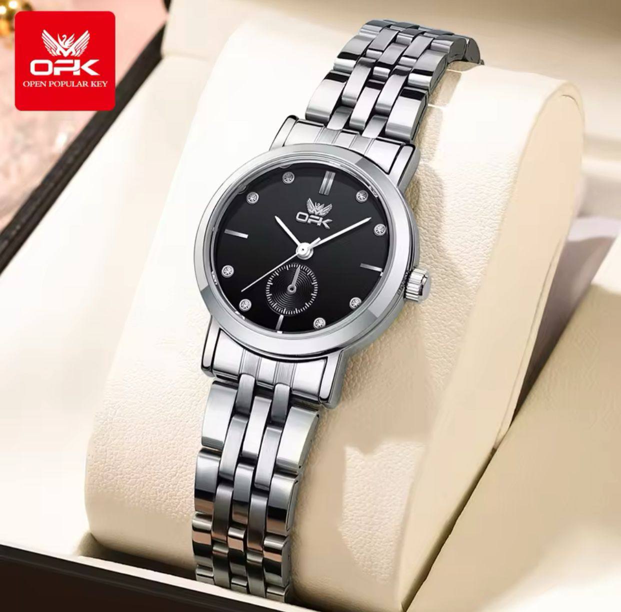 ‼ BRAND ALERT ‼ OPK LADIES WATCH #6034 UNIQUE SECOND ARM STAINLESS STEEL BATTERY POWERED WATER RESISTANT ENGRAVING SERVICES ENQUIRIES