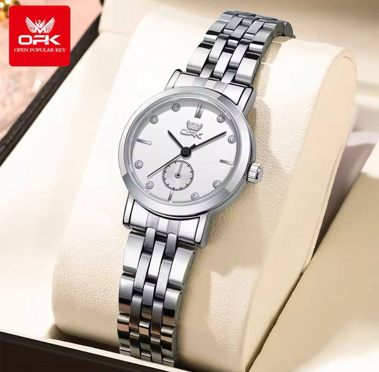 ‼ BRAND ALERT ‼ OPK LADIES WATCH #6034 UNIQUE SECOND ARM STAINLESS STEEL BATTERY POWERED WATER RESISTANT ENGRAVING SERVICES ENQUIRIES