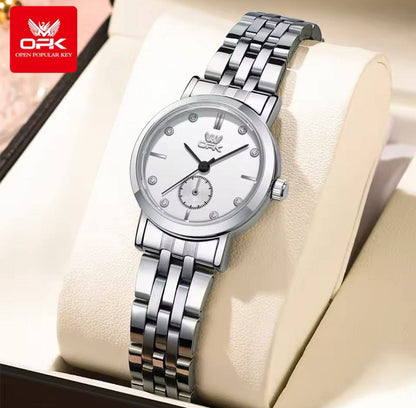 ‼ BRAND ALERT ‼ OPK LADIES WATCH #6034 UNIQUE SECOND ARM STAINLESS STEEL BATTERY POWERED WATER RESISTANT ENGRAVING SERVICES ENQUIRIES