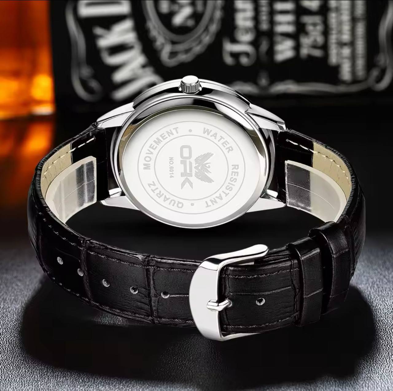 ‼ BRAND ALERT ‼ OPK GENTS WATCH #6028 DATE & DATE DISPLAY LEATHER STRAP BATTERY POWERED WATER RESISTANT ENGRAVING SERVICES ENQUIRIES