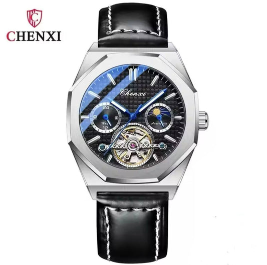CHENXI AUTOMATIC MOONPHASE TOURBILLION MACHINE FULL CHRONOGRAPH LEATHER STRAP WATER RESISTANT ENGRAVING SERVICES AND ENQUIRIES