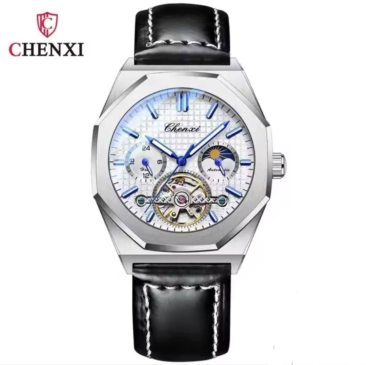 CHENXI AUTOMATIC MOONPHASE TOURBILLION MACHINE FULL CHRONOGRAPH LEATHER STRAP WATER RESISTANT ENGRAVING SERVICES AND ENQUIRIES