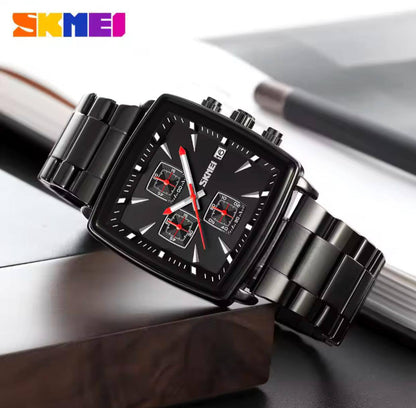 SKMEI CHRONOGRAPH GENTS WATCH #2434 CHRONOGRAPH MOVEMENT BATTERY POWERED STAINLESS STEEL DATE DISPLAY ENGRAVING SERVICES SKMEI BRANDED TIN ENQUIRIES