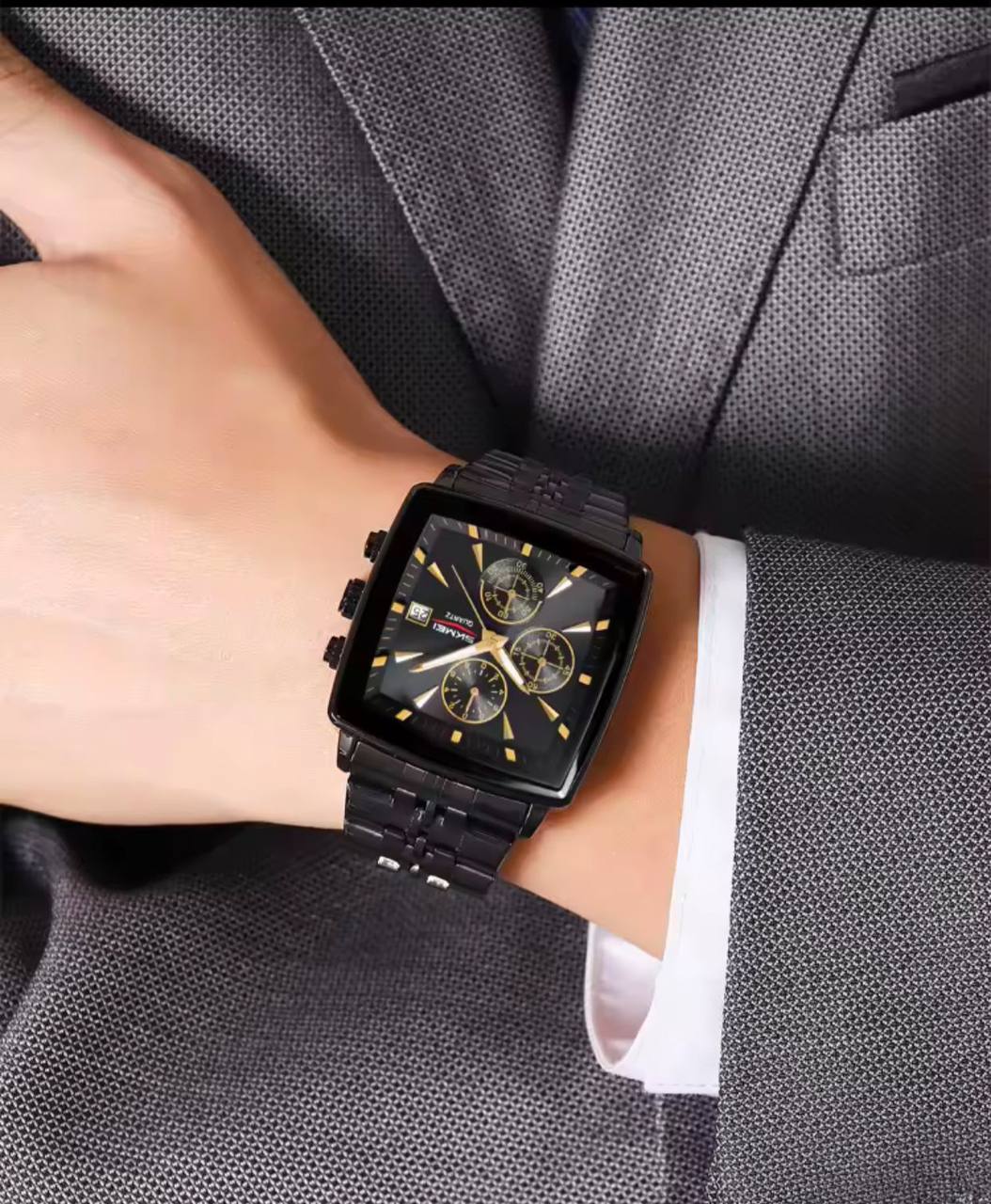 SKMEI CHRONOGRAPH GENTS WATCH #2434 CHRONOGRAPH MOVEMENT BATTERY POWERED STAINLESS STEEL DATE DISPLAY ENGRAVING SERVICES SKMEI BRANDED TIN ENQUIRIES