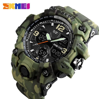 SKMEI 1155B CAMOUFLAGE 5ATM WATER RESISTANT LCD DIGITAL DISPLAY LIGHT BUTTON TIMER &ALARM TOUGH RUBBER MATERIAL CHRONOGRAPH SPORT WATCH ENGRAVING SERVICES