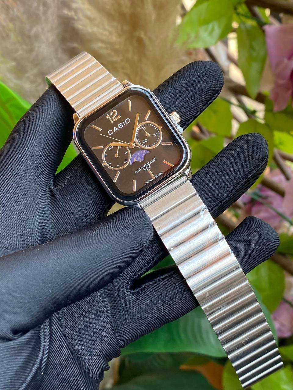 CASIO CHRONOGRAPH STAINLESS STEEL FUNCTIONAL MOONPHASE CHRONOGRAPH FUNCTIONAL WATER RESISTANT NON FADE CASIO BOX