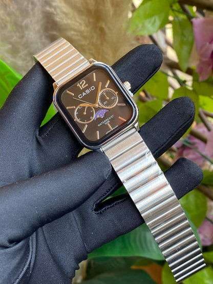 CASIO CHRONOGRAPH STAINLESS STEEL FUNCTIONAL MOONPHASE CHRONOGRAPH FUNCTIONAL WATER RESISTANT NON FADE CASIO BOX