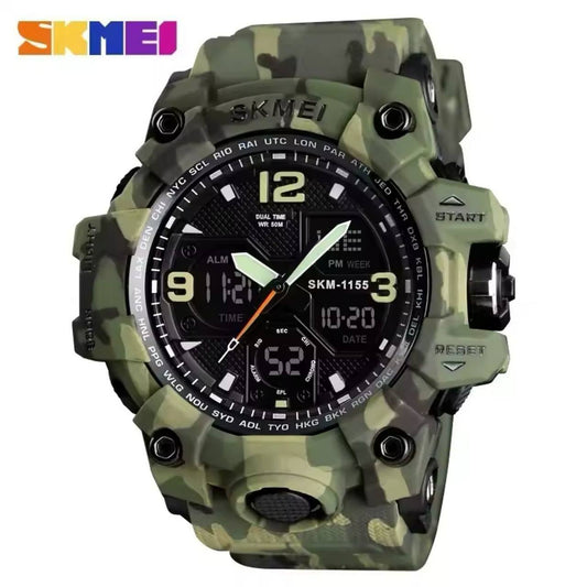 SKMEI 1155B CAMOUFLAGE 5ATM WATER RESISTANT LCD DIGITAL DISPLAY LIGHT BUTTON TIMER &ALARM TOUGH RUBBER MATERIAL CHRONOGRAPH SPORT WATCH ENGRAVING SERVICES