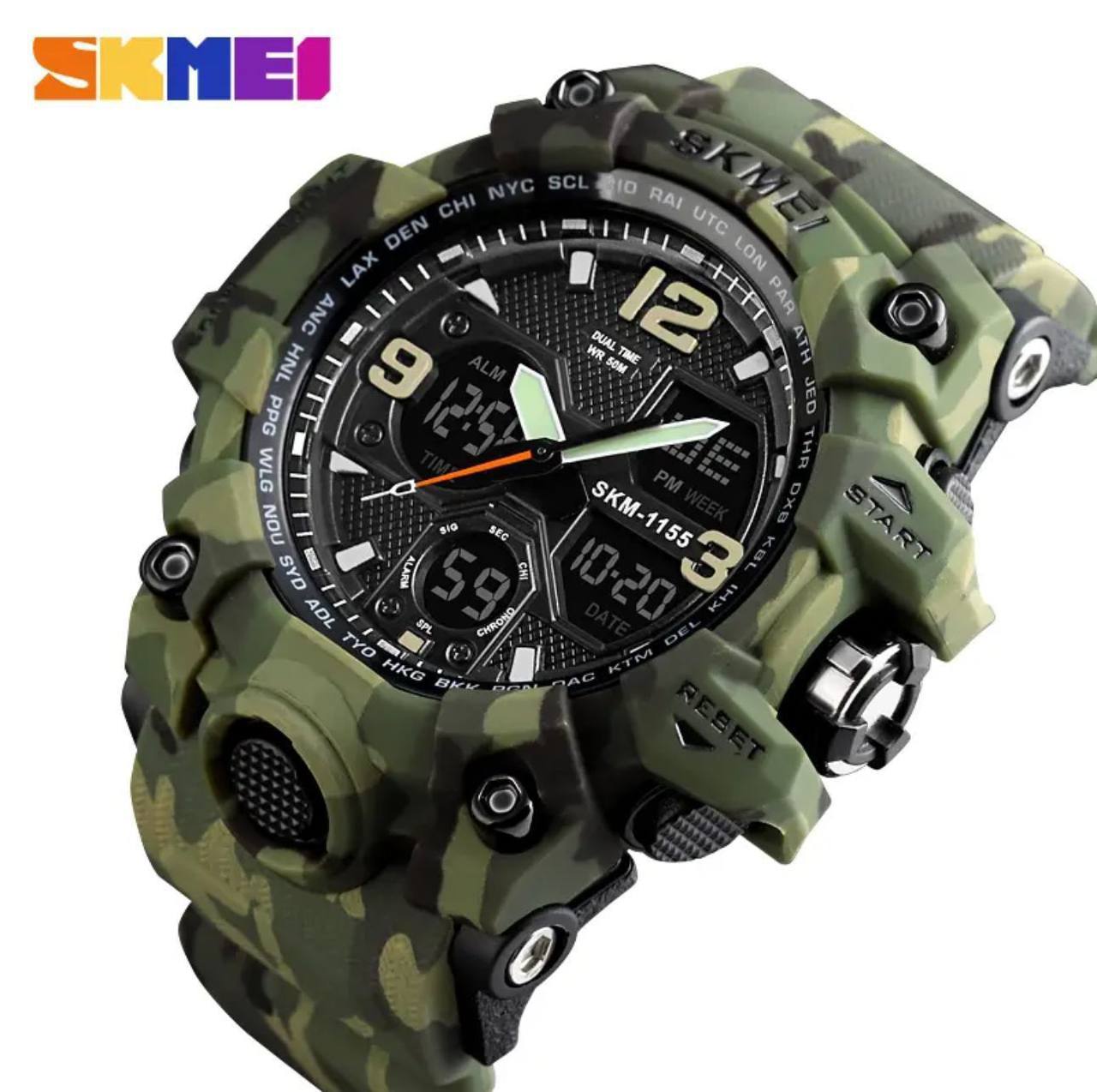 SKMEI 1155B CAMOUFLAGE 5ATM WATER RESISTANT LCD DIGITAL DISPLAY LIGHT BUTTON TIMER &ALARM TOUGH RUBBER MATERIAL CHRONOGRAPH SPORT WATCH ENGRAVING SERVICES