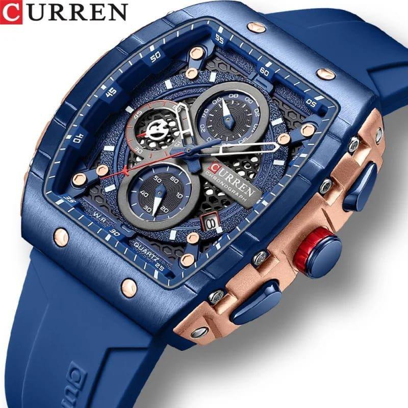 CURREN GENTS #8437 WATER RESISTANT BATTERY POWERED DATE DISPLAY LUMINOUS RUBBER STRAP CURREN BRANDED BOX @ ENQUIRIES