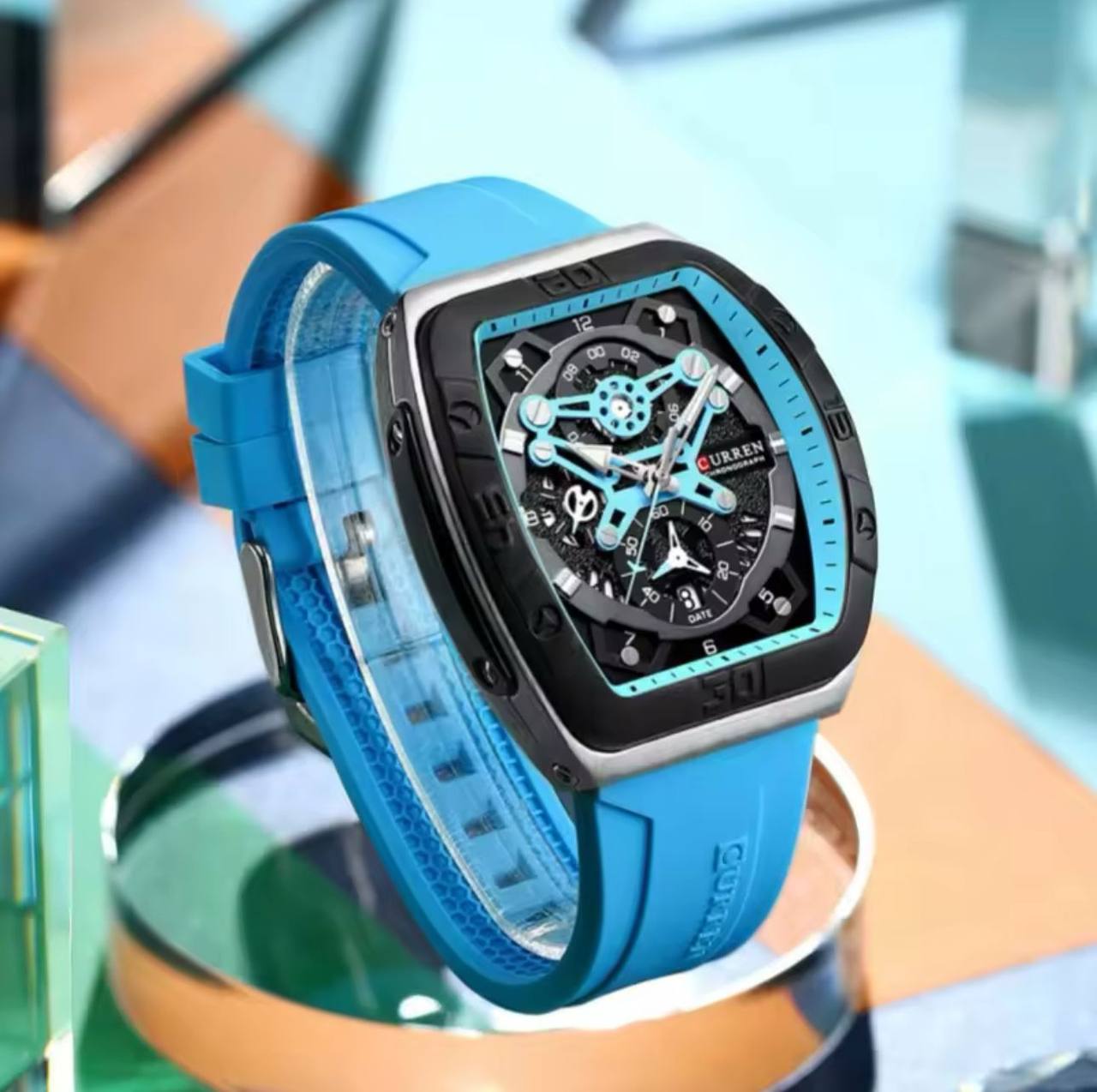 CRRJU CHRONOGRAPH GENTS WATCH #2268 ADJUSTABLE MESH STRAP BATTERY POWERED DATE DISPLAY CHRONOGRAPH MOVEMENT ENGRAVING SERVICES ENQUIRIES 0799-406-424 RNG PLAZA 1ST FLOOR F5 (BALCONY SIDE)